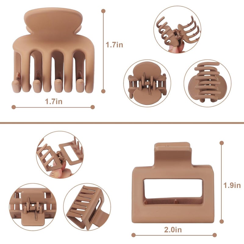 USDNICE Medium Hair Clips Combination 2 Styles Small Claw Clips for Thin Hair 8 Pcs Matte Non-slip Rectangle Jaw Clips Square Hair Accessories for Women and Girls (Brown) - Image 4